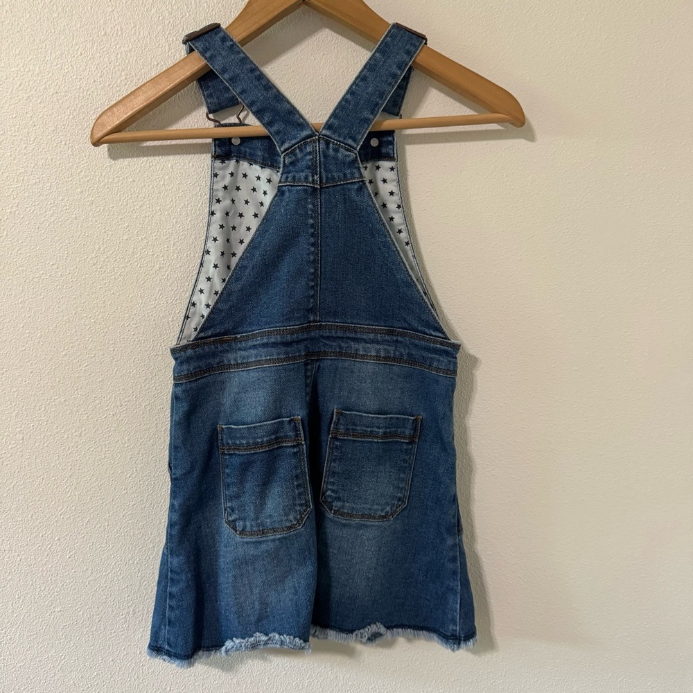 Mini Boden Button Through Dungaree Dress Blue Stretch Denim Overall Western 7-8Y - Picture 3 of 9